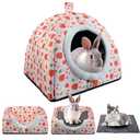 Warm Rabbit Hideout, Washable Bunny Bed & Hideaway House with Strawberry Design, Cozy Fleece Hut for Indoor Rabbits Guinea Pigs and Other Small Animals
