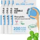 The Humble Co Dental Floss Picks for Teeth, 200 Count (Mint) - Double Thread Tooth Picks Flossers for Adults Gum Health - Toothpick Floss for Interdental Oral Care & Hygiene