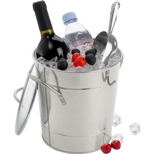 YOUEON 4 Liter Ice Bucket with Scoop and Lid, Double Walled Insulated Ice Bucket for Parties, Cocktail Bar, Wine Chiller, Beverage Tub with Carry Handles, Indoor & Outdoor Use, Silver