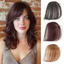 Short Side Bang Clip in 100% Real Human Hair | Reddish Brown Color Swoop French Bangs Fringe | Thick Straight Air Bangs Clip for Women Daily Use