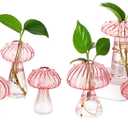 Hewory Mushroom Jars for Plants, 10pcs Pink Glass Mushroom Bud Vase for Flowers, Unique Plant Propagation Stations Propagating Vases Decor, Mini Cute Hydroponic Terrarium Planter for Indoor Planters
