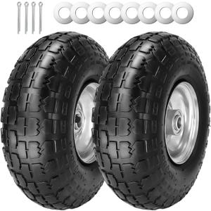 10" Pneumatic Air Filled Heavy-Duty 4.10/3.50-4 Replacement Tire and Wheel with 5/8" Axle Bore Hole for Trolley Dolly/Garden Wagon Carts/Hand Truck/Lawn Mower/Hose Reel Cart