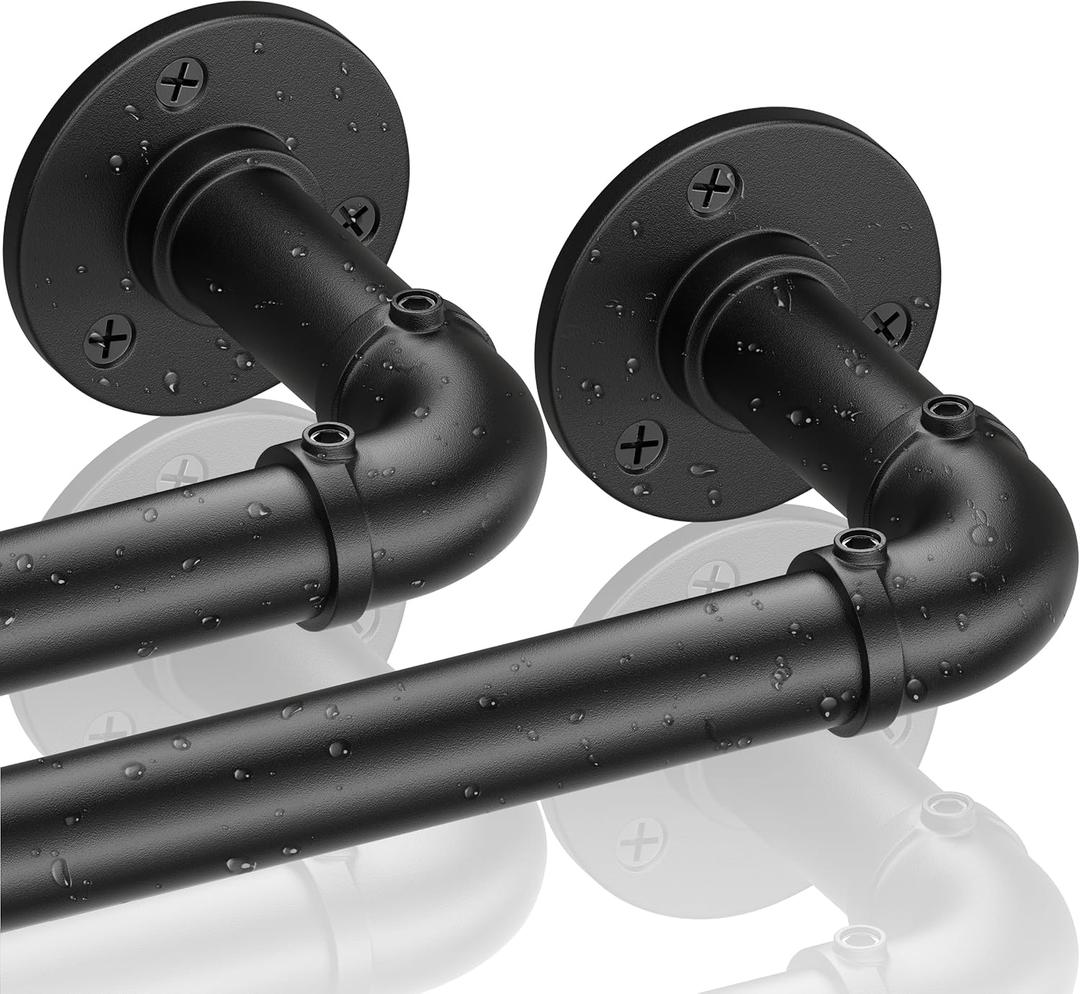 Industrial Curtain Rods for Windows 66 to 120, 2 Pack 1 Inch Heavy Duty Curtain Rods, Indoor/Outdoor Curtain Rod 72-144 Inch, Wrap Around Blackout Curtain Rod, Rustic Black Drapery Rods