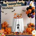 Tellingyou Halloween Tablecloth 70x70 Inch Round Cute Ghost Pumpkin Vampire Bat Polyester Washable Table Cover for Halloween Party Decoration(White,Ghost) (107.8" (Round))