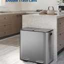 GarveeHome 2 x 10.6 gal Stainless Steel Double Trash Can with Lid for Kitchen, Large Dual Trash and Recycle Bin Combo, Step-on Kitchen Metal Garbage Cans, PP Inner Buckets, Liner Rim, Matte Grey