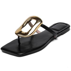 VOMIYALL Flip-Flops Sandals for Women Comfortable Open Square Toe Slip on Beach Thong Sandals Casual Fashion Ladies Slipper Dressy Metal Decoration Summer Shoes. Size 7.5