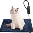 Toozey Pet Heating Pad, 6 Adjustable Temperature Heated Cat Bed with Timer, Waterproof Electric Heated Mat for Dogs and Cats, Chew Resistant Cord, Safe Indoor Use, 18x16in (Navy Blue)