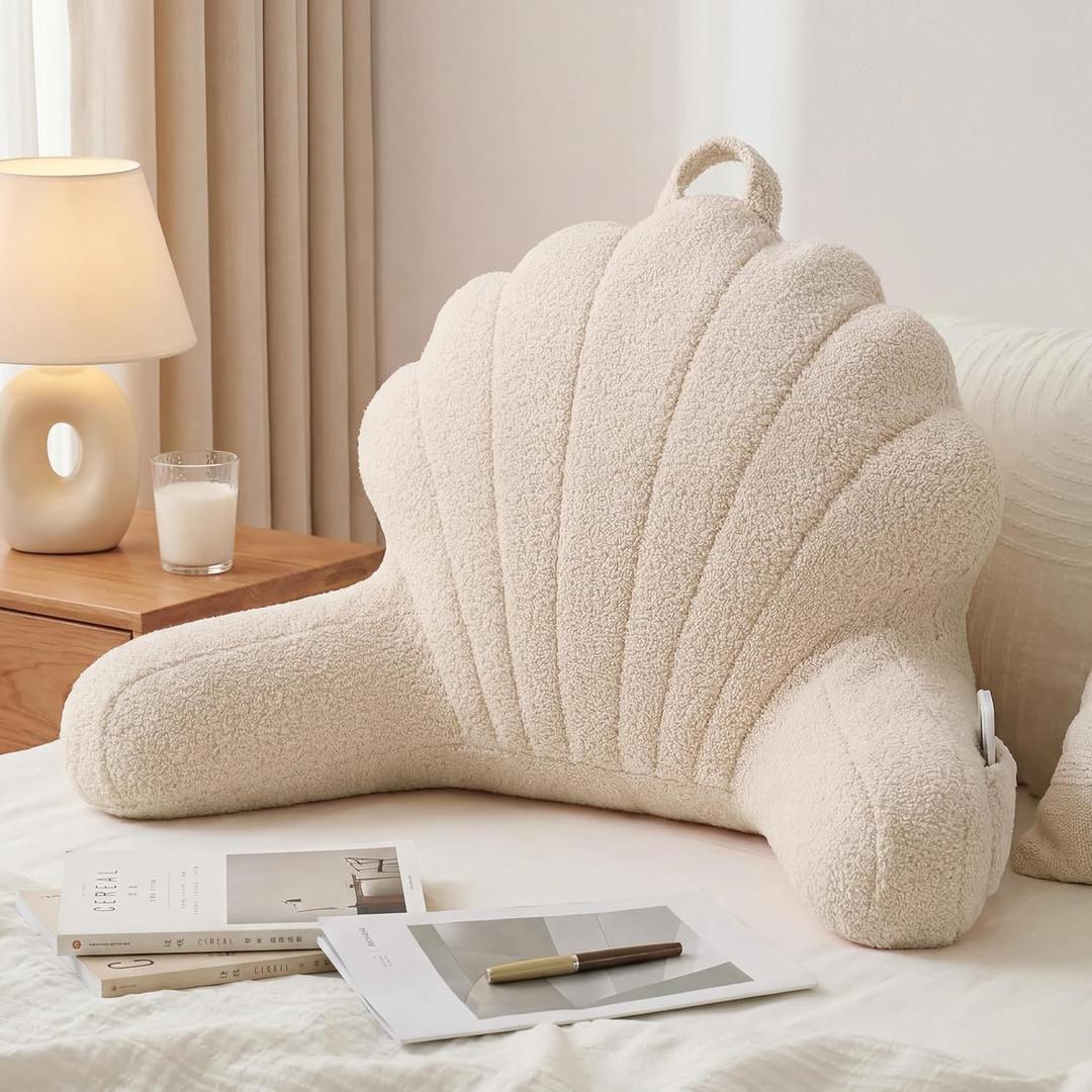 Yoofoss Reading Pillow for Bed Sitting up, Backrest Pillows with Plush Fill for Adult & Children, Back Support Pillow for Bed and Couch Sit up, Pillows for Reading with Arms, Pockets, Washable Cover