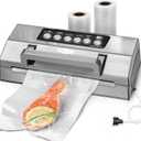 Precision Food Vacuum Sealer Machine, POWOT Fully Automatic Vacuum Sealing System, Commercial Food Vacuum Saver Pro, Double Heat Seal, Easy-Lock Handle, Built-in Cutter&Bag Storage, Hose&Bag Rolls