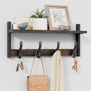 Tatub 20" Rustic Coat Rack Wall Mount with Shelf, Wall Hooks with Shelf, Heavy Duty Entryway Organizer Hangers for Hanging, Hat, Bag, Jacket for Bathroom, Living Room, Bedroom, Rustic Brown