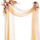 Ling's Moment Boho Wedding Arch Flowers Kit Pack of 4, 2pcs Hanging Artificial Floral Arrangement 2pcs Chiffon Drapes Ceremony Fake Silk Rose Arbor Rustic Farmhouse Party Decor, Fall Orange Swags