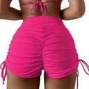 Women's V Cross High Waisted Swim Shorts Ruched Side Tie Boy Shorts Swimsuit Bottoms with Liner (Hot Pink), S