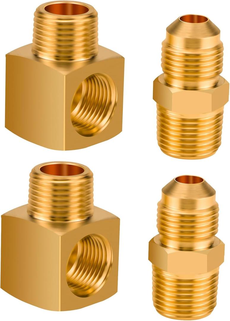 2 Sets Brass 90-Degree Street Elbow Fitting 3/8" NPT Male x Female Flare Half-Union 3/8" Flare x Male NPT Adapter for Mr. Heater Buddy Heaters, Propane Hose Connector F273684