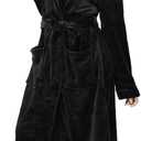 RONGTAI Womens Robes Plush Fleece Hooded Bathrobe Thick Nightgown with Pockets Fluffy Sleepwear Black, L
