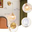 Vintage Battery Operated Wall Sconce with Adjustable Chain,Rechargeable Wireless Wall Sconces with Remote Control,Brass Vintage Wall Lamp for Living Room Bedroom Set of 2 (Striped-Amber)