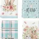 Artoid Mode Light Blue Stripe Polka dots Rabbit Bunny Easter Kitchen Towels Dish Towels, 18x26 Inch Seasonal Spring Decoration Cleaning Set of 4