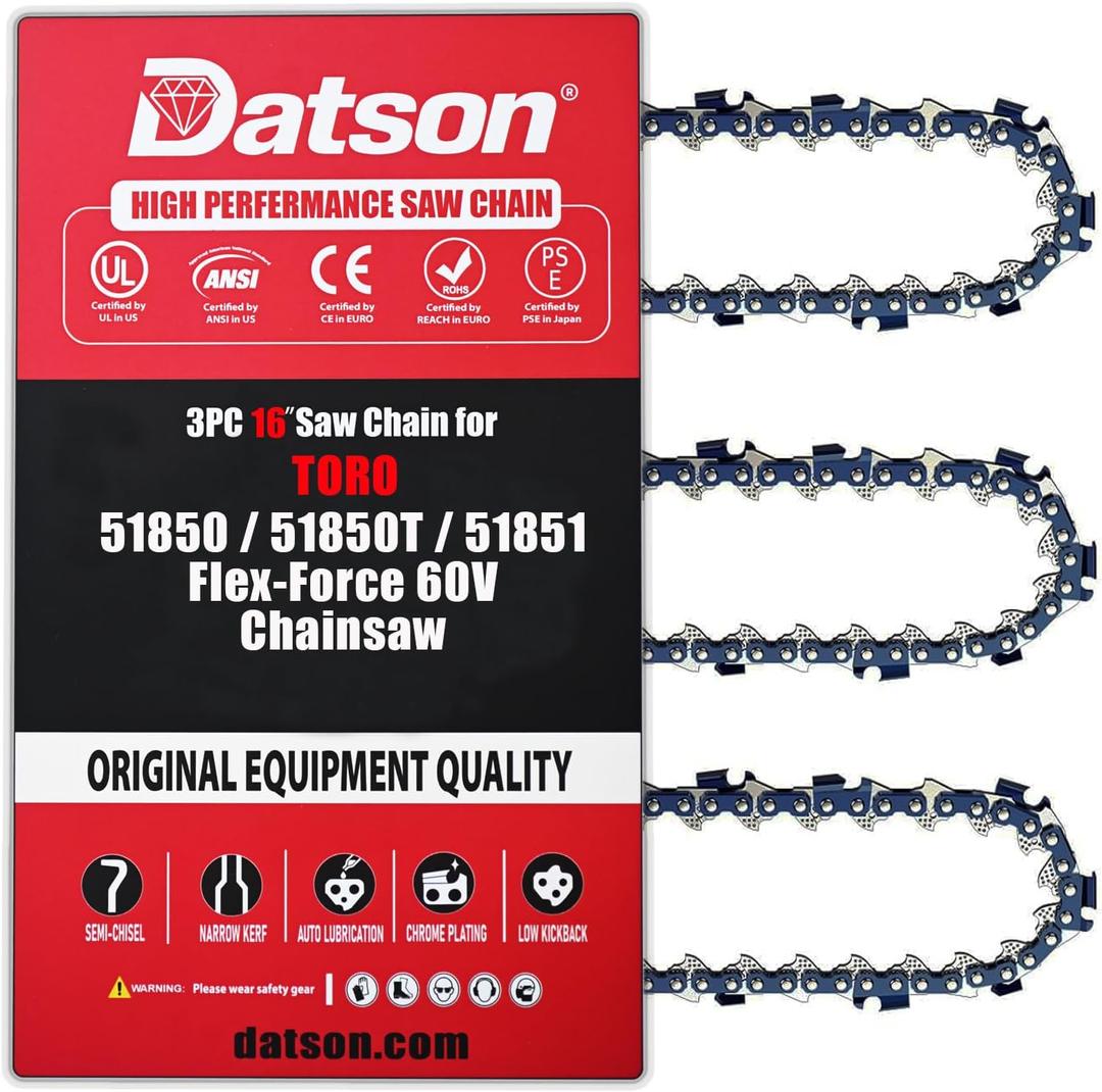 3PC 16 Inch Chainsaw Chain for TORO 51850 Flex-Force 60V Chainsaw, 16" Replacement Chain for Toro 51850 / 51850T / 51851 Chainsaw
