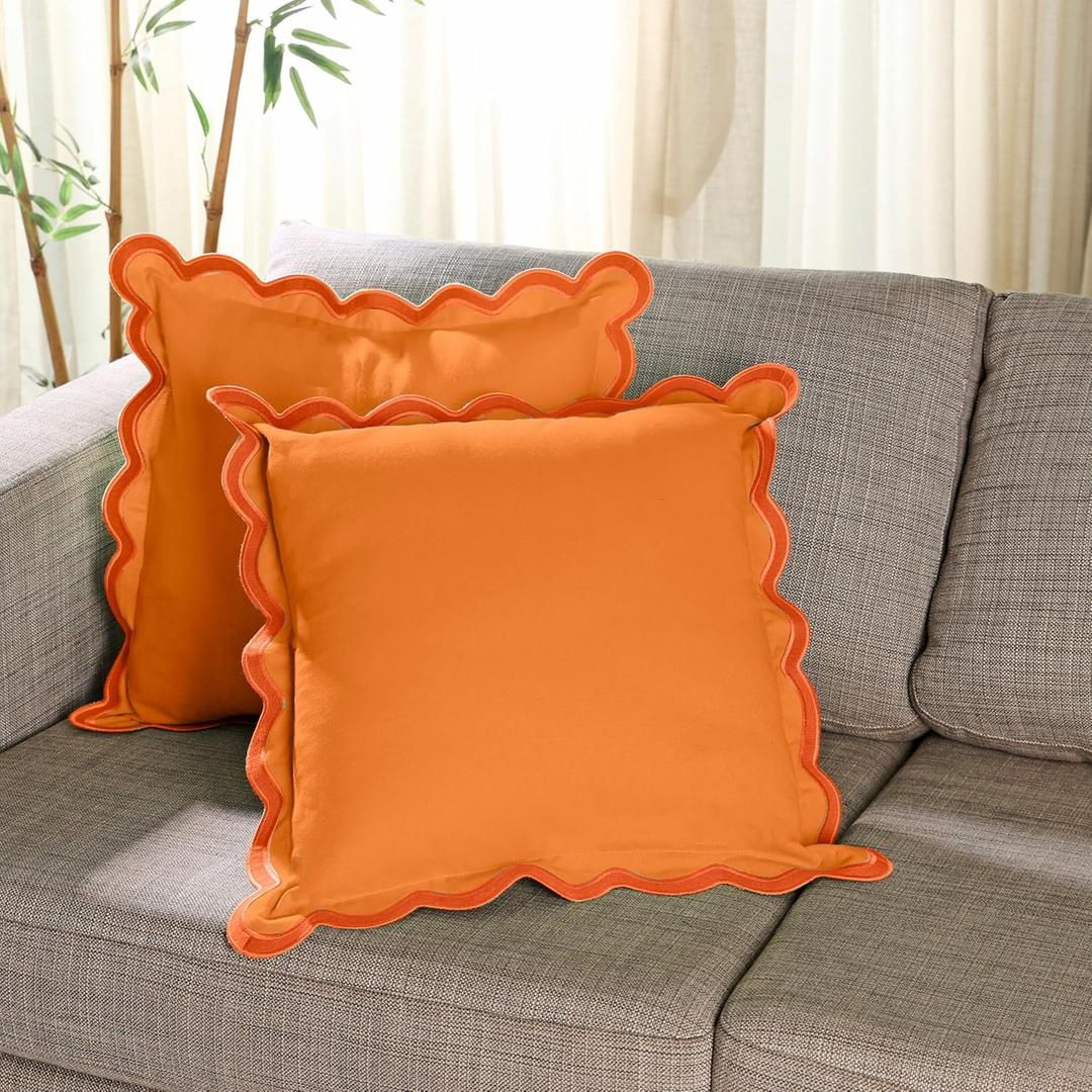 Folkulture Throw Pillow Covers | (18 x 18) Set of 2 Orange Throw Pillow Covers for Couch Pillows for Living Room | Boho Throw Pillows, Accent Pillows | Decorative Pillow, Scalloped Pillow Cover