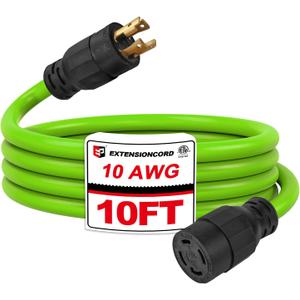 EP 10 Ft 30-Amp Generator Extension Cord, 4-Prong 125/250V 7500W NEMA L14-30P/R, 10 Gauge SJTW Locking Power Cord for Transfer Switch, Portable Generators Green