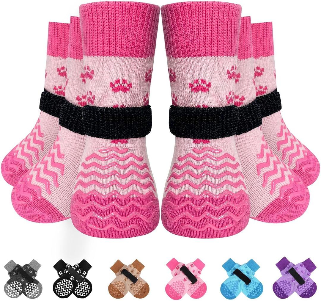 EXPAWLORER 6Pcs Anti Slip Dog Socks to Prevent Licking Paws, Dog Shoes for Hot Pavement, Double Sides Dog Boots & Paw Protectors Booties for Hardwood Floors with Grip Small Medium Large Senior Dogs, L