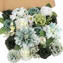 AmyHomie Forest Sage Green White Artificial Flowers Combo Silk Rose Fake Flowers w/Stem for DIY Wedding Bouquets Centerpieces Arrangements Table Decor Party Bridal Baby Shower Christmas Decorations