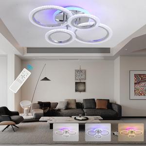 Modern Ceiling Light,50W Flush Mount Ceiling Lights,Dimmable lampara de techo para sala,4 Rings Lighting Fixture Ceiling Lamps for Living Room, Bedroom,Kitchen,Laundry Room,3000-6000K,Chrome
