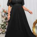 Talisea Plus Size Formal Dresses - V Neck Flutter Sleeves Evening Gowns Bridesmaid Wedding Guest Chiffon Long Maxi Dress (14W, Black)