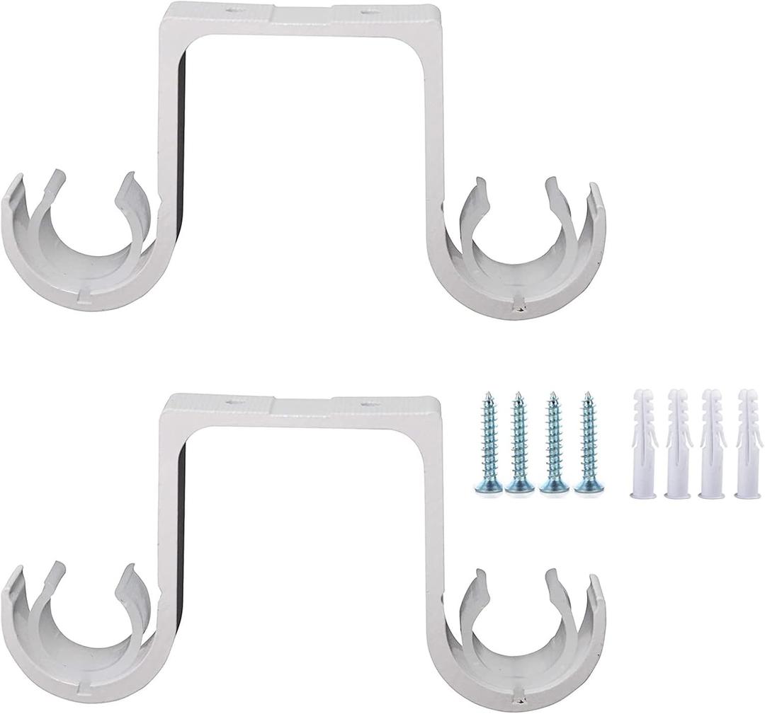 Double Curtain Rod Brackets 2Pcs, Aluminum Alloy Ceiling Mounted, White