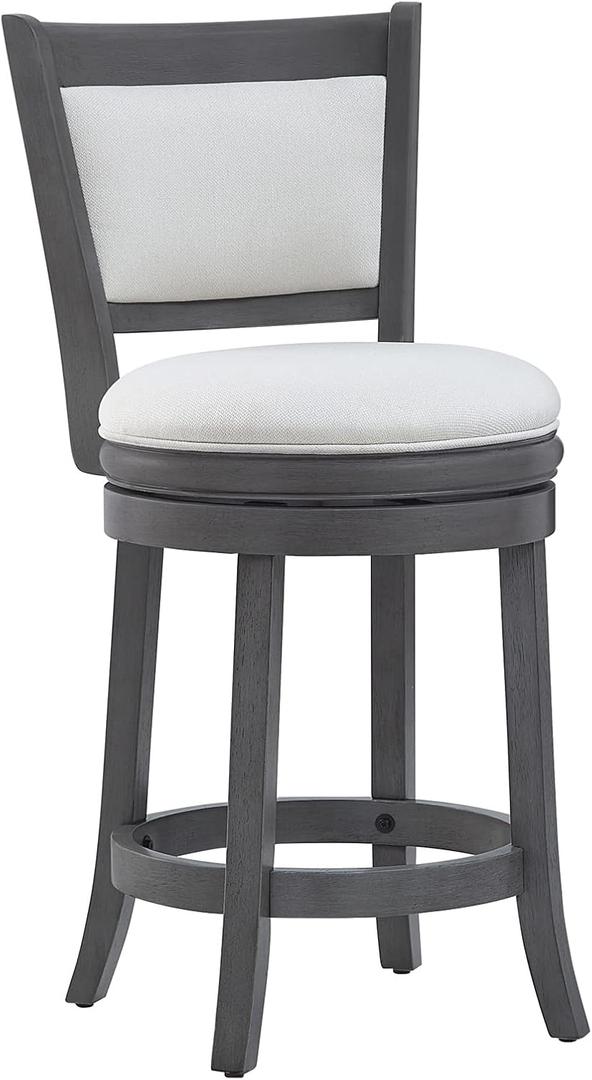 Ball & Cast Upholstered Swivel Counter Stools Kitchen Bar Stools 24" Seat Height Wooden Stool Chair, Cream White Set of 1