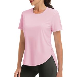 MAGCOMSEN Women Workout Tops Short Sleeve UPF 50+ Sun UV Shirt Quick Dry (Pink, XL)