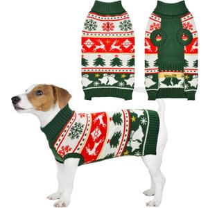 Vehomy Dog Christmas Sweater Warm Pet Xmas Turtleneck Sweater with Snowflakes Reindeers Bells Dog Christmas Knitwear Knitted Shirt Pullover Clothes for Medium Large Dogs M