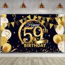 59th Birthday Party Decoration, Extra Large Fabric Black Gold Sign Poster for Anniversary Photo Booth Backdrop Background Banner, Birthday Party Supplies, 72.8 x 43.3 Inch
