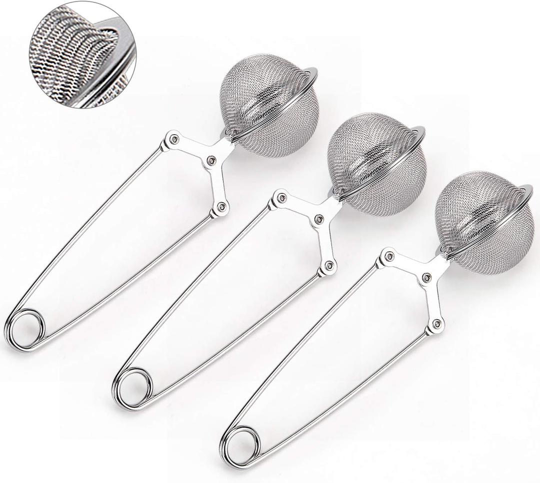 Snap Ball Tea Strainer, JEXCULL 3 Pack Premium Stainless Steel Tea Strainer with Handle for Loose Leaf Tea Fine Mesh Tea Balls Filter Infusers (Normal)