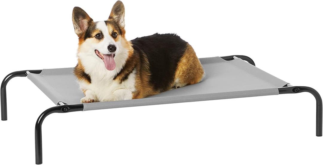 Amazon Basics Breathable Cooling Elevated Dog Bed with Durable Metal Frame, Medium, 43 x 26 x 7.5 Inch, Grey (Medium (Pack of 1))