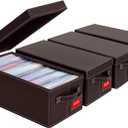 Brown Faux Leather DVD Storage Box 4 Pack, Holds 25 Standard DVD Cases Each, Stackable Disc Organizer with Lids and Handles for Home Media Collection