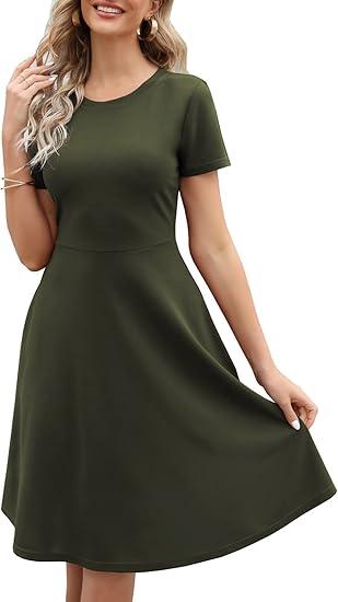 Women's Elegant Knee Length Dresses Vintage 50s Office Casual Floral Print Work Party A-Line Swing Dress with Pockets 162
, Green Size XL
