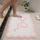 Pink Scalloped Bathroom Mat 26x18, Soft Absorbent Bath Mats, Machine Washable Microfiber Floor Mats for Bathroom Tubs, Sinks and Showers