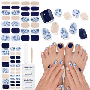 Semi Cured Gel Nail Strips & Toenail Stickers 2 Set (Blue Marble), Pedicure Gel Nail Decals Wraps Art DIY, Long Lasting, Gifts for Women, Works with UV Lamp, Easy to Apply & Remove