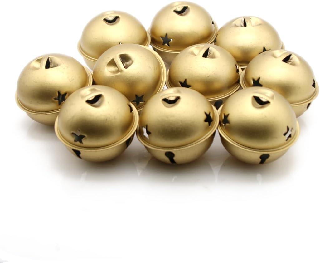 Decorative Round Bells - Metal Jingle Bells for Party, Home, Christmas, Diameter 1.5-in (5 cm) (Matte Gold, 10)