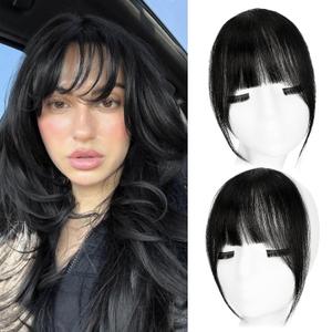 Yorda Bangs Hair Clip 100% Human Hair Clip in Bangs Fringe with Temples Wispy/French Bangs for Women Natural Looking for Daily Use (French Bangs, Natural Black)