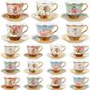 Teenyyou Set of 18 Tea Cups and Saucers Tea Party Decorations Floral Porcelain 5.4 oz British Gift for Women Birthday Party, Church, and Mother's Day (Stylish Style)