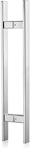 Ranbo H-Shaped 24" Length Rectangle Back to Back Large Push Pull Door Handle, Edge Chamfer Design for Safety, 304 Stainless Steel, for Barn Front Wood Shower Commercial Entrance Door, Polished Chrome