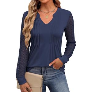 ANRABESS Women Long Sleeve Shirts V Neck Pleated Tunic Top Business Dressy Casual Blouse 2025 Fall Fashion Outfits (XL)