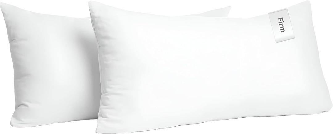 Cotton Hotel Pillows, U.S. Made Hypoallergenic Pillows with Down Alternative Fiber Fill for Side & Back Sleepers, Set of 2, Firm