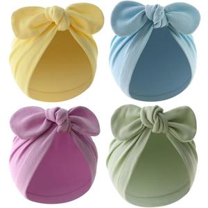 4PCS Newborn Baby Bow Knot Turban Hat Infant Toddler Hospital Hat Cotton Head Wrap Beanie Cap