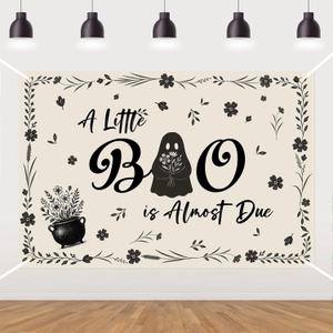Halloween Baby Shower Backdrop A Little Boo is Almost Due Baby Shower Party Decorations Floral Ghost Photography Background Photo Booth Banner Decor for Halloween A Little Boo is On The Way Party