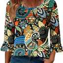 Blingfit Womens Tops 3/4 Length Sleeve Dressy Casual Shirts Bell Sleeve Front Pleated Fasion Trendy Summer Blouses 2026 (M)
