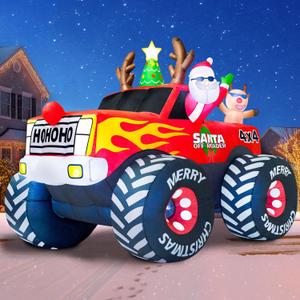 8FT Long Christmas Inflatables Decoration Outdoor Monster Truck with Santa Reindeer & Tree Built-in Bright Full-Body LED Lights, Christmas Blow Up Yard Decorations Blowups for Xmas New Year Party