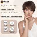 BECUS Short Brown Hair Topper for Women with Thinning Hair Clip in Pixie Cut Hairpiece with Bangs Natural Look (Dark Brown)