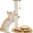 Made4Pets Cat Scratching Post Cat Scratcher Kitten Toys for Indoor Cats Wooden Ball Track Two-Layer Modern Sisal 23.4" Tall Scratch Post Interactive Toy with Dangling Ball Middle Size